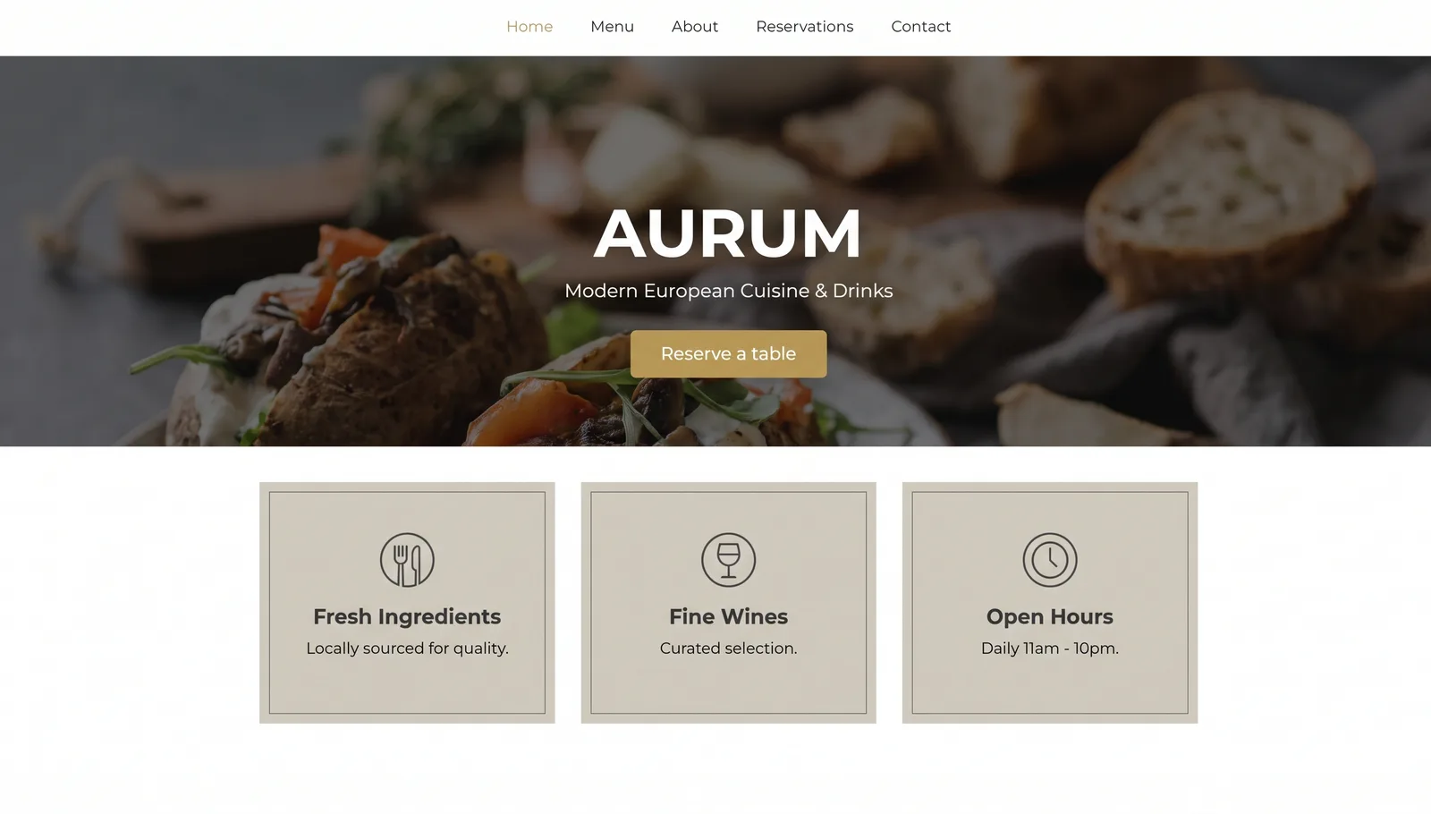 Сайт ресторана AURUM — шаблонный дизайн 2018–2020